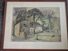 Alexander Ingliss, (1911-1992), farmstead, signed and dated (19)55, 37 x 49cm, mounted framed and