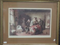 (19th/20th century), a re-print, Victorian cottage interior, 33 x 51cm, mounted framed and glazed,