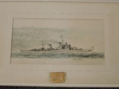 Colin K Gruneklee, (20th century), two watercolours, HMS Glasgow, signed, 25 x 49cm, mounted