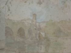 Philip Connard, (1875-1978), a watercolour, townscape with river bridge, signed, 19 x 26cm,