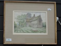 (20th century), a watercolour, church, 15 x 23cm, mounted framed and glazed, 30 x 37cm