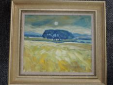 June Bennett, (contemporary), an oil painting on board, Harvest Landscape Cumbria, signed and