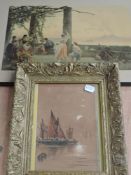 Tom Montimer, (20th cenrury), sailing smacks, signed, 22 x 15cm, gilt plaster framed, 32 x 27cm, and