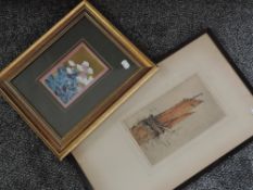 Jackson Simpson, (1893-1963), after, an etching, Three Fishers, signed, 26 x 15cm, mounted framed