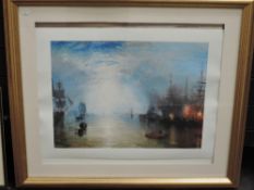 (20th century), a re-print, Turner sea battle, 47 x 59cm, mounted framed and glazed, 67 x 79cm