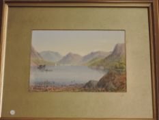 William Taylor Longmire, ( 1841 -1914), Ullswater, signed and dated 1911, 19 x 28cm, gilt effect