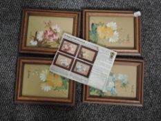 Huang Tsu, (20th century), six fabric pictures, still life, the Ebersbach collection, 12 x 16cm,