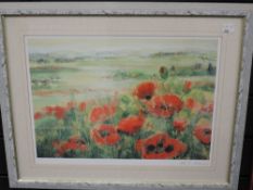 Menten, (contemporary), after, a print, poppy field, indistinctly signed, 30 x 40cm, mounted