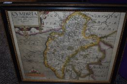 Antique Map. Cumbria. Saxton. Later colour. Framed and glazed.