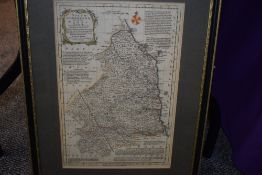 Antique Map. Northumberland. Bowen & Bowen. Later colour. Framed and glazed.