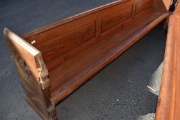 A traditional pitch pine pew originally from Staveley/Ings church, length approx 300cm