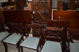 A reproduction Regency table and set of six (four plus two) dining chairs, and similar corner