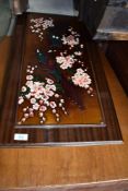 A decorative wall panel, lacquered bird interest