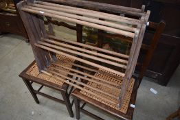 A pair of Victorian bedroom chairs and a vintage folding clothes maid