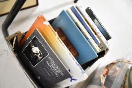 A box of mixed books, including vintage birds of the British isles and Hunting songs.