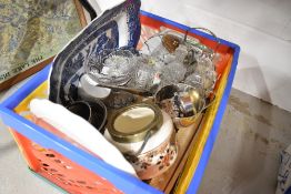 A selection of ceramics and glass wares including blue and white charger