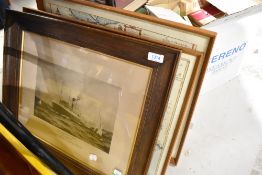 Two European map prints and a Yeoward line shipping print.