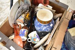 A selection of ceramics and glass wares including a studio pottery lamp base