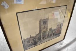 A vintage black and white photographic print of Kendal church