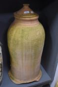 An early 20th century terracotta rhubarb forcer or cloche with lid, having damage to base