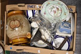 A selection of ceramics and glass wares including Wedgwood and Rumtopf