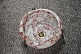 An Art Deco fly catcher light shade with purple marbled glass