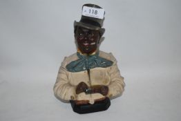 A Victorian Johann Maresch Austrian pottery figure lidded jar impressed mark JM 3326, having had