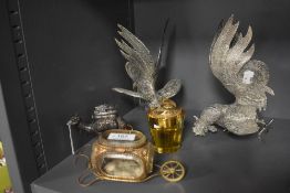 A pair of 20th century silver plated cockerels with Victorian faring and table lighters