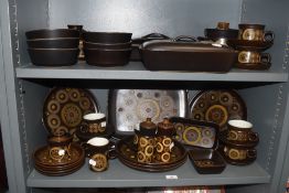 A mid century Denby Arabesque pattern part tea and dinner service
