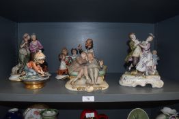 A selection of modern Capodimonte figures and figure bases of various subject matters