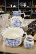 A Royal Doulton 'Daffodill' four piece wash stand set, having blue and white transfer daffodil