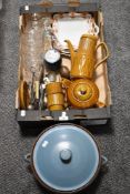 A mixed lot of vintage glass ware and ceramics, including mid century Sadler tea and coffee pots and