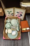An assortment of Woods Ware 'Beryl' including plates and bowls, a mid century picnic set and more.