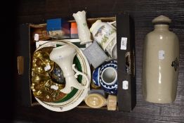 a miscellany of ceramics, to include a Royal Doulton stone hot water bottle, candlesticks, plates