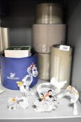 A selection of modern Swarovski silver crystal glass figurines of Birds including Stalk, Puffins,
