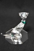 A modern Swarovski silver crystal glass animal study of a cat with box