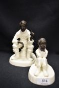 Two Mintons bronze effect and cream figures, Travellers Tale MS1 (hairline crack to base) and