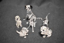 Six modern Swarovski silver crystal glass studies of dogs including Dalmation and Poodle with boxes