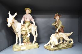 Two Royal Dux studies, Boy with dog (pink lozenge mark 2867 AF) and Boy riding donkey (pink