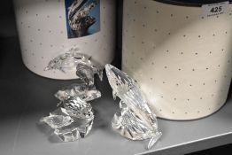 Three modern Swarovski silver crystal glass studies of Ocean creatures including Seals, Dolphin