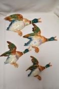 Four Beswick wall Mallards , 596/0 af, 596/1, 596/2, 596/3
