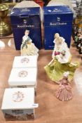 Three Royal Doulton figurines, Happy Birthday HN3095, boxed, Joan HN3217, Lynne HN2329 along with