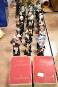 A collection of Twenty Four Royal Doulton Dickensian figures including Dick Swiveller, Tiny Tim, Fat