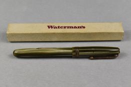 A Waterman 513 lever fill fountain pen in grey with three narrow bands to the cap having Waterman 2a