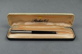 A Parker 61 fountain pen in black with lustiloy cap in original box