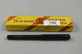 A Mabie Todd Blackbird eyedropper fountain pen in BHR with chaised decoration in original box