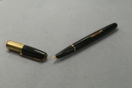 A Waterman 877 leverfill fountain pen in green with single very broad band to the cap having