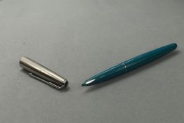 A Parker 61 Classic fountain pen in teal with lustiloy cap and chrome clip. Approx 13.3cm