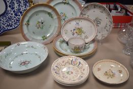 A 1790 New Hall Yellow Shell pattern tea cup and saucer set with two similar aged bowls and Adams