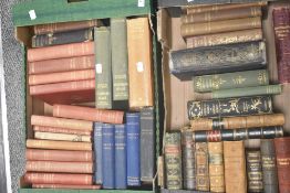 Two boxes of vintage and antique books, including novels and poetical works.